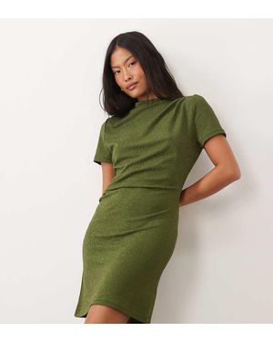 Vero Moda Vestido Mini Fruncido De Manga Corta Con Brillo En - Verde