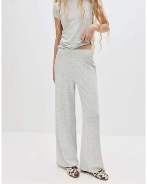 Pull&Bear Knit Wide-Leg Trousers - White