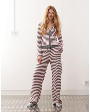 Collusion Stripe Knitted Straight Leg Pant - Pink