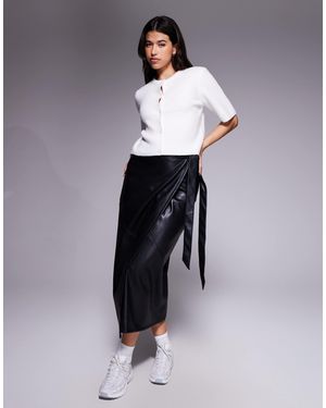ASOS Faux Leather Wrap Midi Skirt - Blue