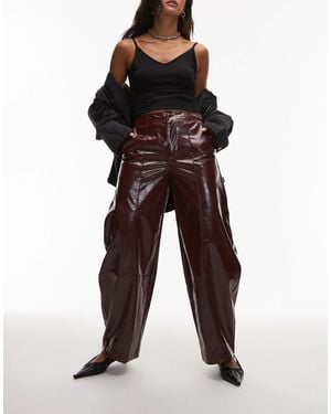 ASOS Faux Leather Barrel Leg Pants With Tab Detail - Red