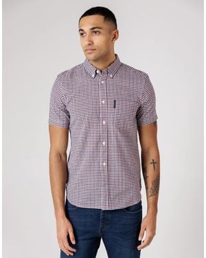 French Connection Cotton Short Sleeve Gingham Chest Pocket Shirt - Purple