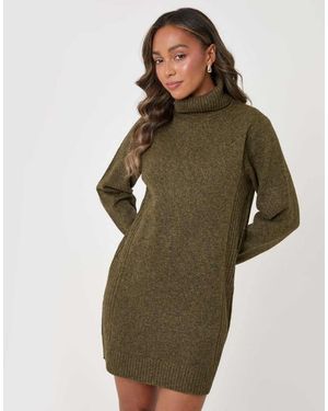 Threadbare Wool Blend Roll Neck Mini Dress - Green