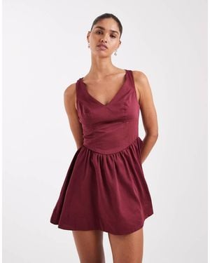 ASOS Waisted V-neck Mini Sundress With Seaming Details - Red