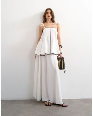 TOPSHOP Co-Ord Heavy Linen Rich Maxi Skirt With Contrast Piping - White