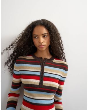 TOPSHOP Strickoberteil aus wollmix mit henley-ausschnitt und langen ärmeln - Rot
