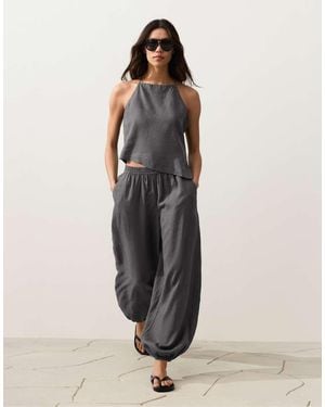 Oysho 100% Linen Bloomer Trousers - Black