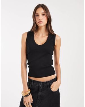 Vero Moda Ribbed Deep V Vest Top - Black