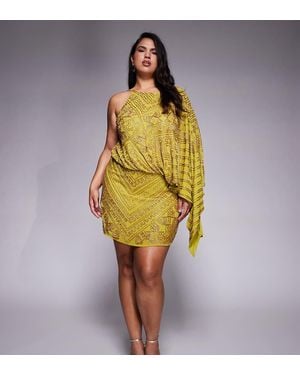ASOS Asos Design Curve Asymmetric Cape Detail Allover Embellished Mini Dress - Yellow