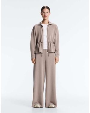 Oysho Wide Leg Striped Trousers With Soft Touch Modal - White
