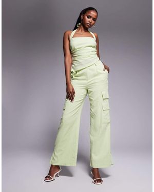Kaiia Exclusive Linen Look Pocket Detail Cargo Trouser Co-ord - Green