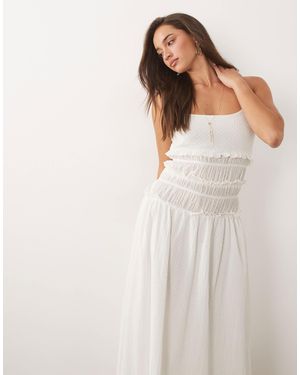 The Frolic Exclusive Dobby Cotton Frill Shirred Bodice Detail Cami Maxi Dress - White