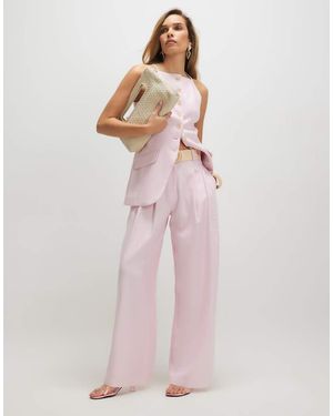 River Island Linen Look Belted Wide Leg Trousers - Pink
