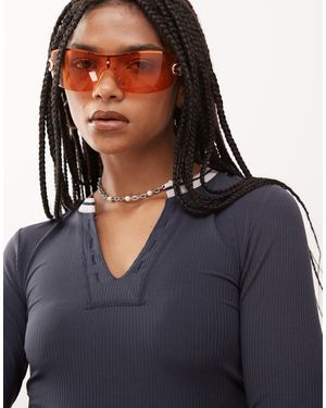 Collusion Ribbed Sporty Long Sleeve Top - Blue