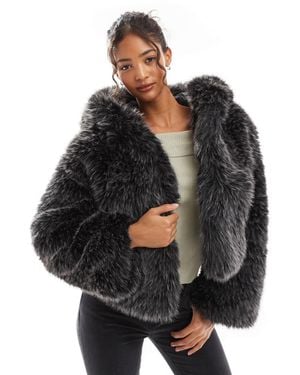 Bershka Plush Fur Hooded Jacket - Black