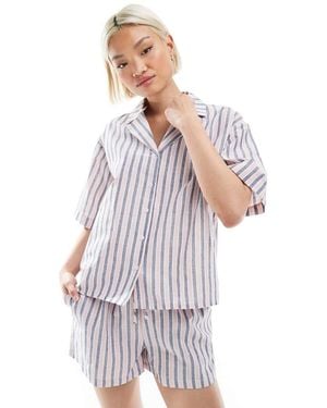 Threadbare Co-Ord Stripe Beach Shirt - White