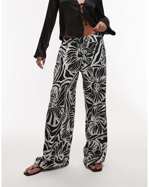 TOPSHOP Mono Abstract Shell Print Satin Drawcord Pants - Black