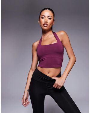 4505 Halter Neck Performance Top With Inner Bra - Purple