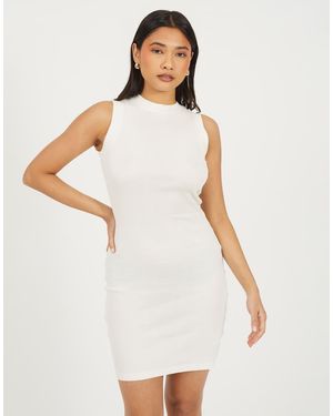 Brave Soul Ribbed Jersey Sleeveless Bodycon Mini Dress - White