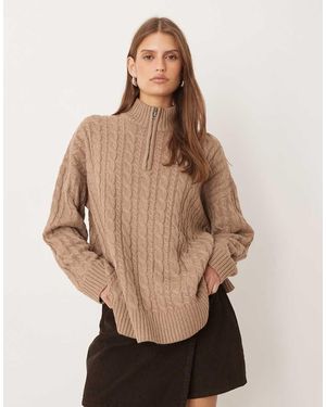 Pretty Lavish Cable Knit Half Zip Neck Jumper - Natural