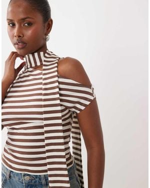 The Frolic Exclusive Off Shoulder Scarf Detail Top - Brown