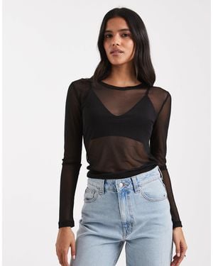 Vero Moda Sheer Long Sleeve Mesh Top - Black