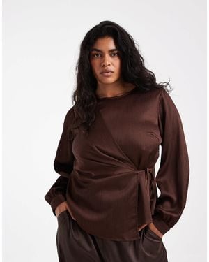 Vero Moda Satin Wrap Front Blouse With Tie - Brown