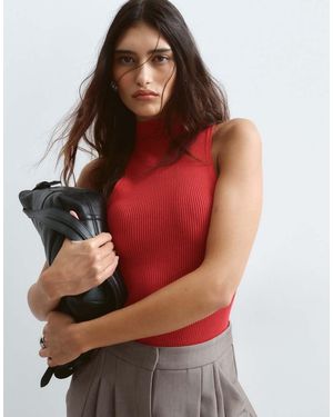 ARRANGE Soft Knit Ribbed Racer Bodysuit - Red
