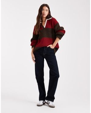 4th & Reckless Jersey Rojo Cereza Y Marrón Chocolate A Rayas Extragrande De Estilo Rugby De Punto De Mezcla De Lana De