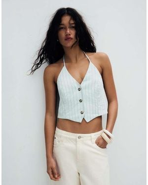 Bershka Striped Halter Vest - Blue