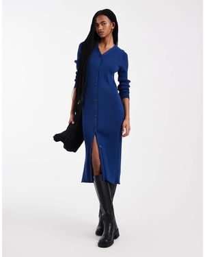 Threadbare Button Down Knitted Dress - Blue
