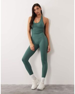 4505 Leggings Deportivos Moldeadores De Talle Alto Sin Costuras De -Azul - Verde
