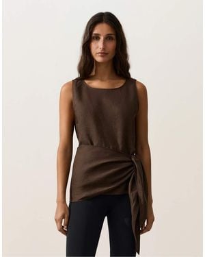 Oysho Sleeveless Top With 100% Linen Scarf - Black