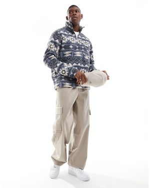 Jack & Jones Aztec Printed Fleece Quarter Zip - Blue
