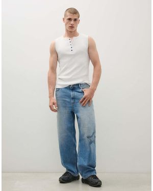 Bershka baggy Jeans With Print And Patches - Blue