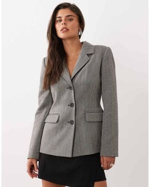 Nobody's Child Blazer Effetto Lana A Spina Di Pesce Con Spalle Imbottite E Vita Stretta - Grigio