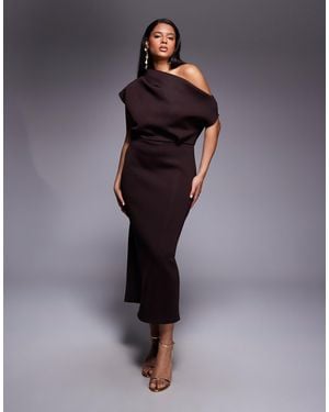 ASOS Asos Design Curve Dramatic Neckline Midi Dress - Blue