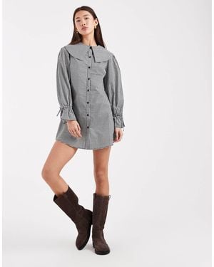 Wednesday's Girl Oversized Collared Mini Dress - Gray