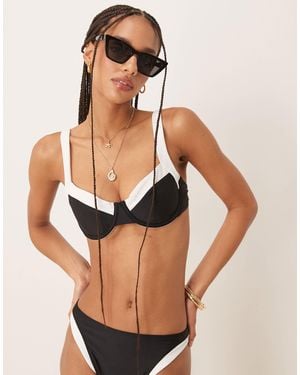 Abercrombie & Fitch Swim Wide Contrast Binding Bikini Top Co-ord - Black