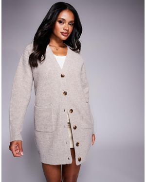 Aria Cove Knitted Oversized Pocket Front Cardigan Mini Sweater Dress - Purple
