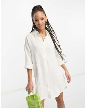 Vero Moda Textured Oversized Shirt Dress - White