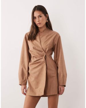 ASOS Pleat Waist Detail Structured Blazer Dress - Brown