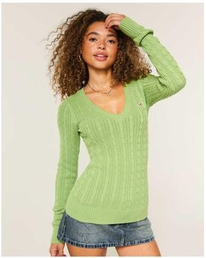 Hollister Ivy Cable-Knit V-Neck Jumper - Green