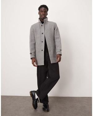 SELECTED Reuben Overcoat With Funnel Neck - Grey