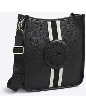 River Island Stripe Logo Messenger Bag - Black
