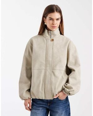 ASOS Oversized Leather Look Bubble Hem Funnel Neck Jacket - Natural