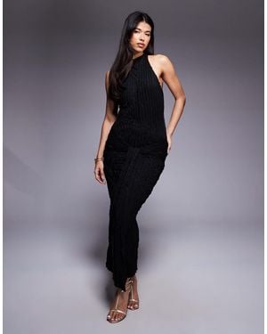 ASOS Sleeveless With Drape Detail Textured Midi Dress - Blue