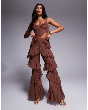 ASOS Boho Chiffon Ruffle Trousers - Brown