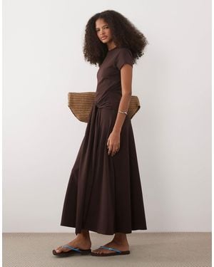 ASOS Short Sleeve Midaxi Dress With Tie Waist - Brown