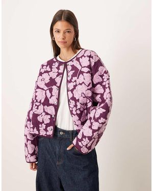 ASOS Quilted Jacket With All Over Floral Print - Red